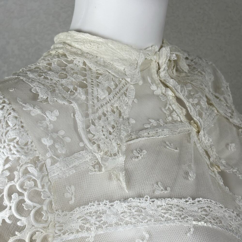 Antique 1920s Lace Edwardian Blouse Bridal Lingerie Ivory Romantic Size S - Picture 14 of 14